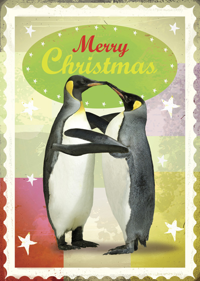 Merry Christmas Penguins Pack of 5 Greeting Cards by Max Hernn - Click Image to Close